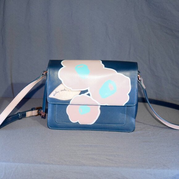 RADLEY LONDON Handbags - Radley London Eden Row Small Flapover Crossbody Bag Blue Pink Floral Leather